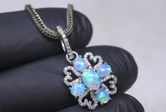 White Opal Heart Pendant, Sterling Silver Filigree Jewelry, October Birthstone Cluster Gift For Her