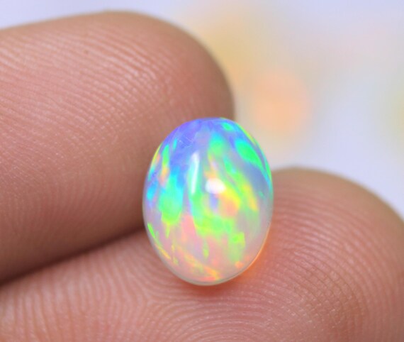 Play of Color Opal Loose Cabochon, Multicolor Ethiopian Opal Gemstone For Jewelry (2.20 Carat)