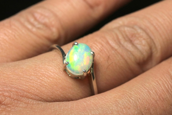 Oval Ethiopian Opal Ring: Sterling Silver October Birthstone Jewelry