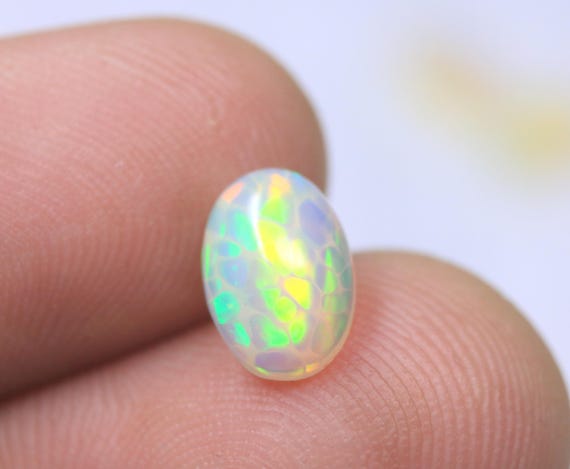 Crystal Fire Opal Oval Cabochon, Genuine Honeycomb Ethiopian Opal Gemstone For Jewelry (1.15 Carat)