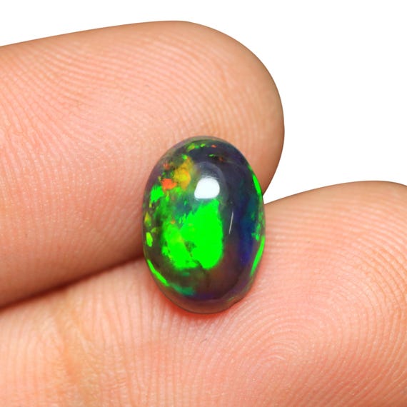 1.20 CT Oval Ethiopian Black Opal Cabochon: Welo Fire Opal Gemstone