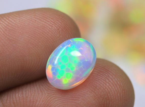 Honeycomb Ethiopian Welo Opal Cabochon Gemstone, 2.45 Carat Natural Rainbow Opal Stone For Jewelry