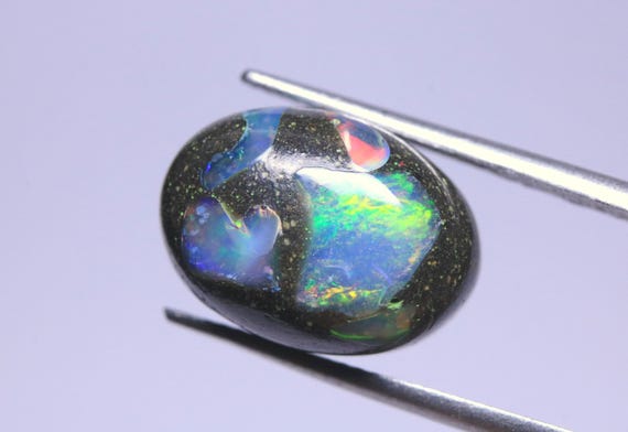 Black Opal Cabochon: 6.10 Carat Boulder Opal Loose Gemstone, Multi Fire Stone For Jewelry