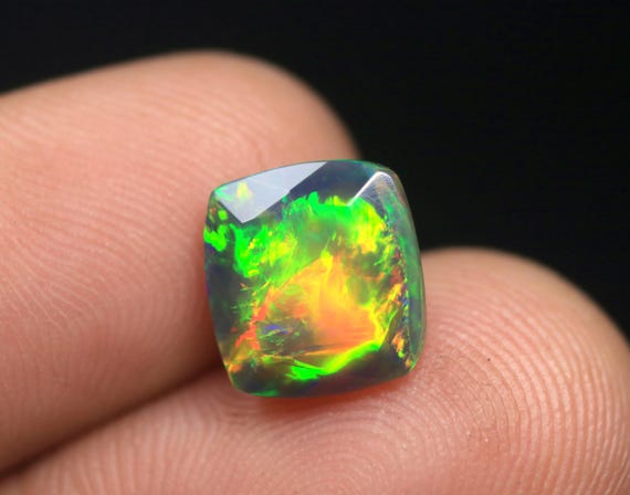 Cushion Shape Black Opal Faceted Gemstone: 2.45 CT Ethiopian Welo Opal birthstone For Jewelry
