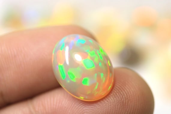 Natural Fire Ethiopian Welo Opal Cabochon: 5.45 CT Oval Multi Flashy Opal Loose Gemstone