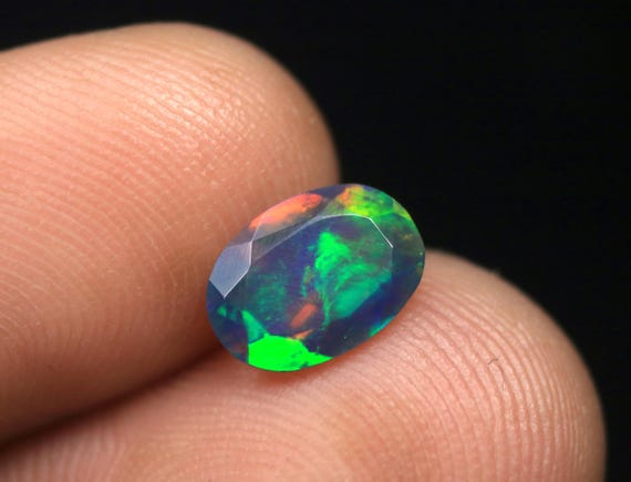 Ethiopian Black Opal Faceted Gemstone, 0.85 CT Natural Play of Color Opal Jewelry Stone