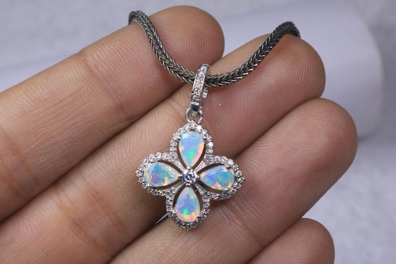 Dainty Faceted Opal Wedding Flower Pendant: Sterling Silver Bridesmaid Floral Jewelry