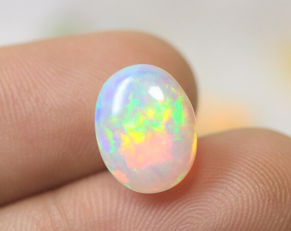Ethiopian Fire Opal Oval Cabochon: 4.40 CT Natural Multicolor Jelly Opal Loose Gemstone