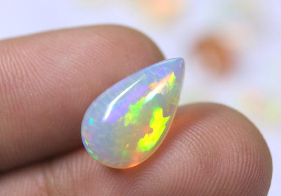 Honeycomb Opal Cabochon: 3.50 CT Multi Fire Ethiopian Opal Loose Jewelry Gemstone, October Birthstone