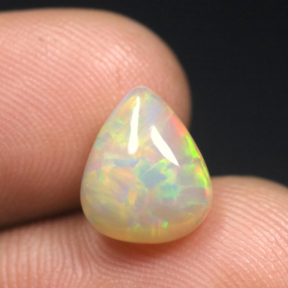 Ethiopian Welo Opal Cabochon: 2.10 CT Pear Multi Fire Gemstone, 11x9x4.5 MM