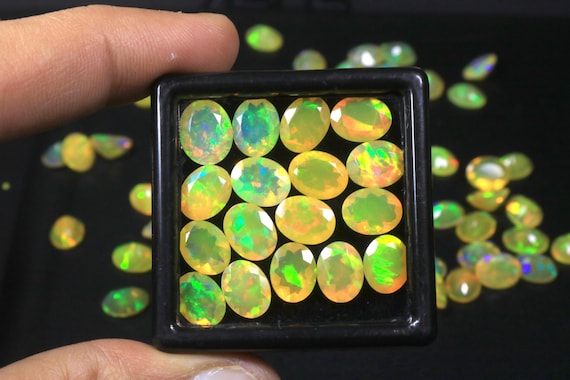 Faceted Ethiopian Yellow Opal Gemstone Lot, Oval Shape, AAA Garde Welo Fire Opal Stone