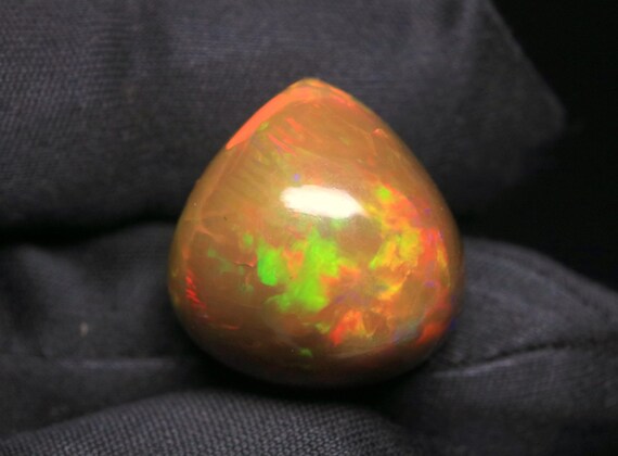 Ethiopian Welo Opal Cabochon: 25.05 CT Heart Rainbow Fire Opal Loose Gemstone, October Birthstone