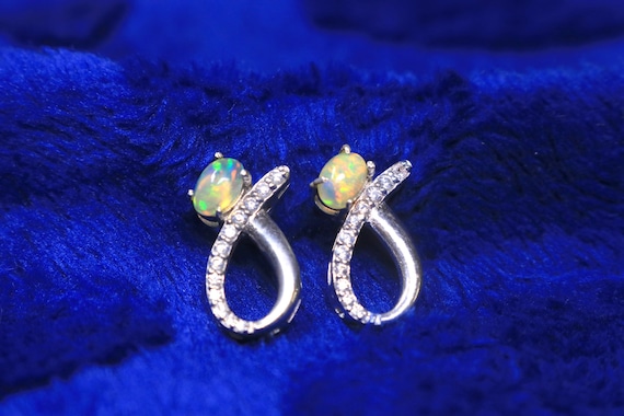Natural Multi Fire Opal 925 Sterling Silver Stud Earrings, Moissanite opal Gemstone Bridal Jewelry