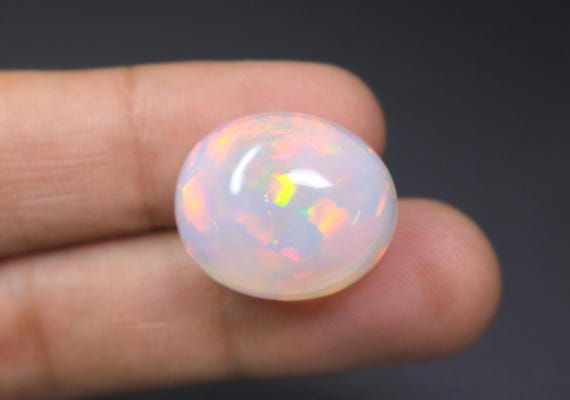 Natural White Ethiopian Opal Cabochon, 25.00 Carat Oval Loose Opal Gemstone for Jewelry Making