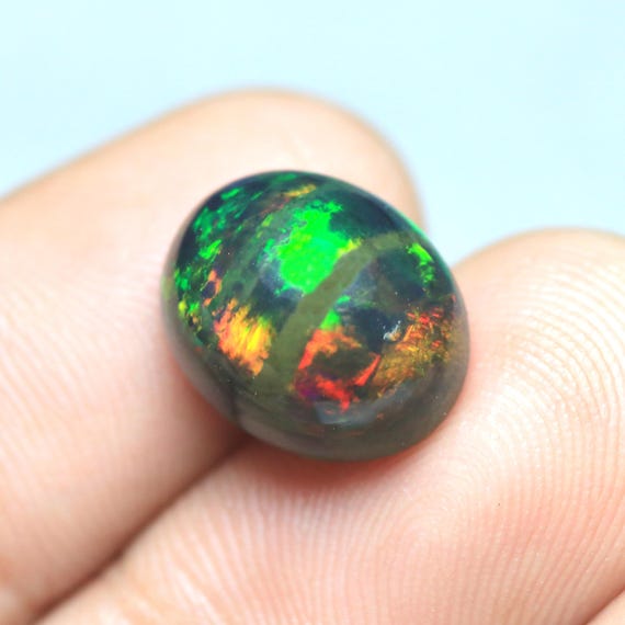 5.05 CT Oval Black Opal Cabochon, AAA Ethiopian Smoked Gemstone