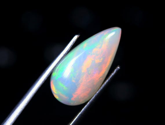 Ethiopian Fire Opal Gemstone, Pear Cabochon, 3.40 CT