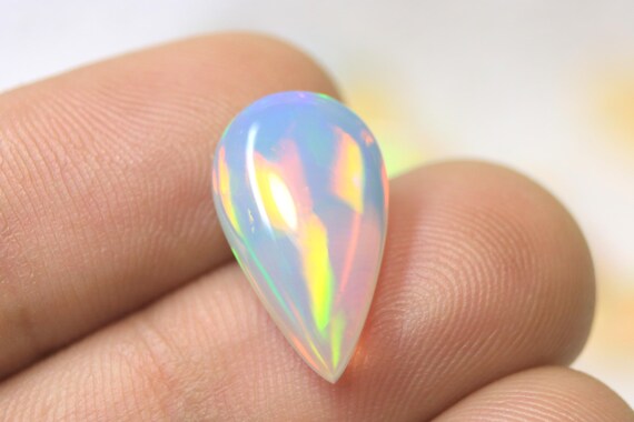 Natural Fire Opal Pear Cabochon: 4.40 CT Multicolor Jelly Opal Loose Gemstone For Jewelry