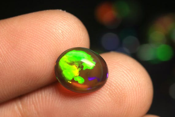 Ethiopian Welo Opal Cabochon: 1.60 Carat Unique Fire Black Opal Loose Gemstone, October Birthstone