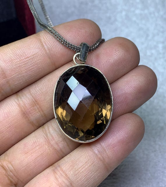 Natural Smoky Quartz 925 Sterling Silver Pendant, Oval Shape, Smoky Wedding Jewelry Gift Her