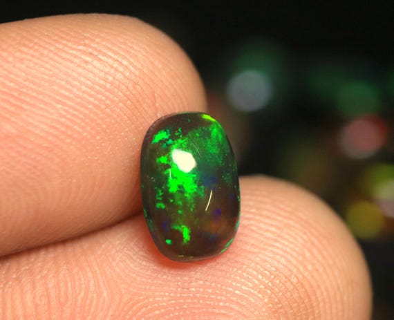 Rare Welo Cushion Opal Cabochon, 0.90 CT Ethiopian Black Opal Gemstone Jewelry Making