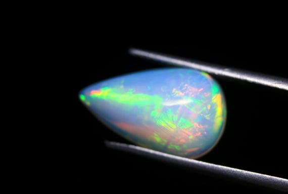 Natural Fire Ethiopian Opal Pear Cabochon, Rainbow Opal Jewelry Gemstone, 4.20 CT (16x10x6.50 MM)