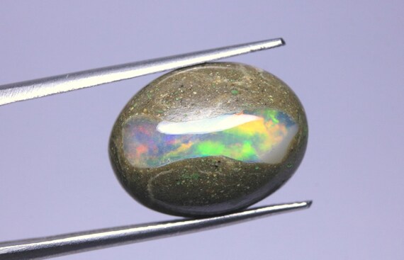 Natural Multi Fire Opal Cabochon: 7.00 Carat Ethiopian Boulder Opal Loose Gemstone For Jewelry