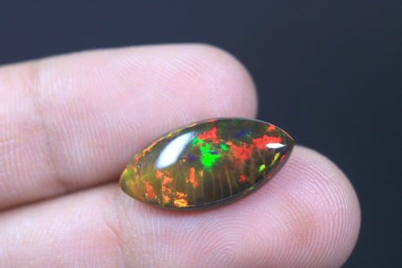AAA+ Grade Unique Flashy Black Opal Marquise Cabochon, 4.70 CT Multi-Fire Opal Loose Gemstone