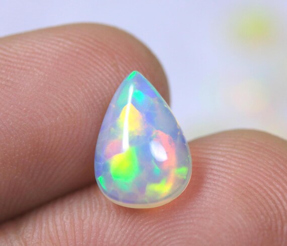 AAA Quality Opal Cabochon: 1.70 CT Pear Natural Ethiopian Opal Loose Gemstone, October Birthstone