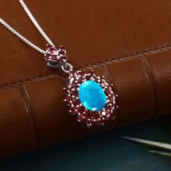 RACHEL Paraiba Opal Necklace, October Birthstone Pendant, Sterling Silver pendant, Paraiba Opal Cabochon, Opal Jewelry, Anniversary Gift