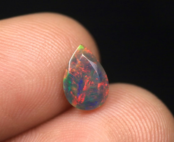 Natural Ethiopian Opal Faceted Stone, 0.65 CT Pear Rainbow Fire Opal Gemstone Jewelry Making