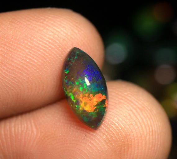 Ethiopian Welo Opal Cabochon: Marquise Shape Black Opal Gemstone, October Birthstone