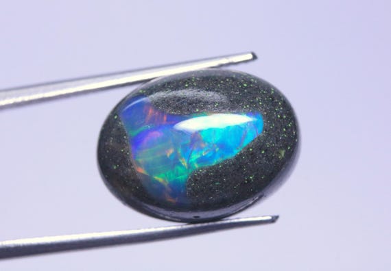 Natural Fire Black Boulder Opal Loose Cabochon: 8.20 Carat Ethiopian Welo Opal Jewelry Gemstone