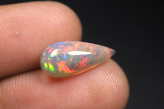 AAA Welo Opal Cabochon: 3.10 CT Pear Ethiopian Fire Opal