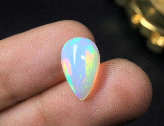 AAA Ethiopian Crystal Opal Pear Cabochon, 5.35 Carat October Birthstone Loose Gem for Jewelry