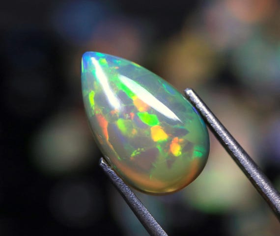 Welo Opal Gemstone, 3.00 CT Ethiopian Opal Pear Cabochon