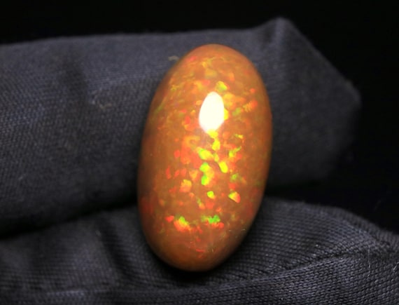12.15 CT Welo Fire Opal Cabochon: Hand Polished Brown Ethiopian Opal Gemstone (21x12x10.80 MM)