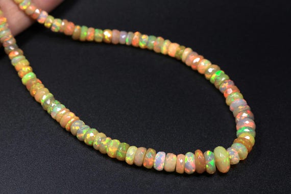 Natural Fire Opal Faceted Rondelle Beads, Flash Ethiopian Opal Gemstone Strand (3-5 mm)