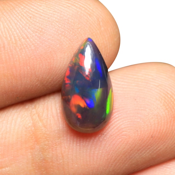 AAA Pear Ethiopian Black Opal Cabochon: 2.30 CT Loose Gemstone