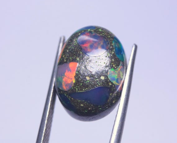 Natural Fire Opal Cabochon: 6.50 Carat Ethiopian Black Boulder Opal Loose Gemstone For Jewelry