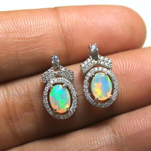 925 Sterling Silber Ohrring - Äthiopische Opal Ohrringe - Feuer Opal Ohrring - Moissanit Edelstein Ohrringe -Opal Schmuck