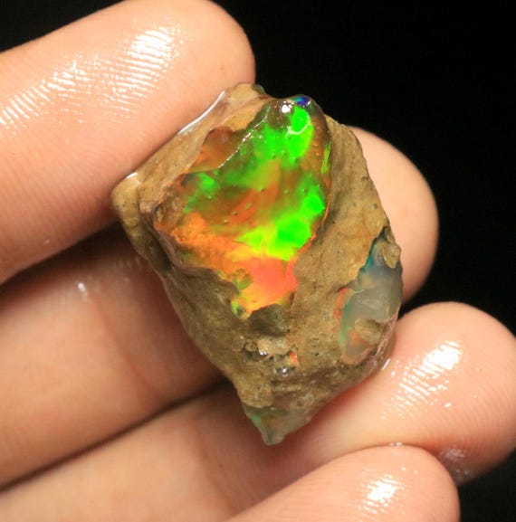 Natural Ethiopian Opal Rough, Welo Opal Fire Specimen, 38 Carats