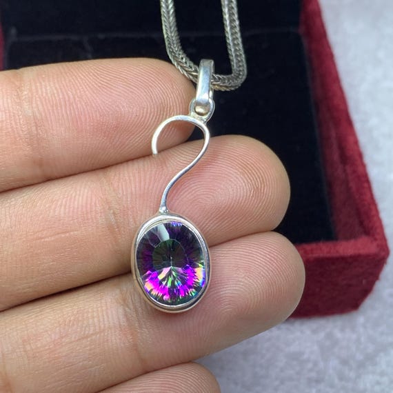 Mystic Topaz Oval Cut Pendant, Wedding 925 Sterling Silver Jewelry Gift for Her