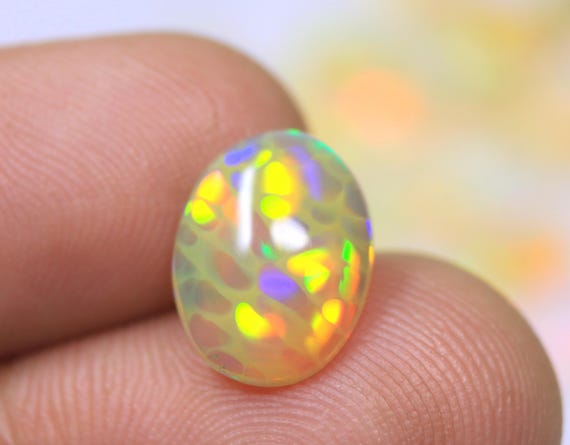 Natural Honeycomb Fire Opal Cabochon, AAA Grade Oval Ethiopian Opal Gemstone (2.50 Carat)