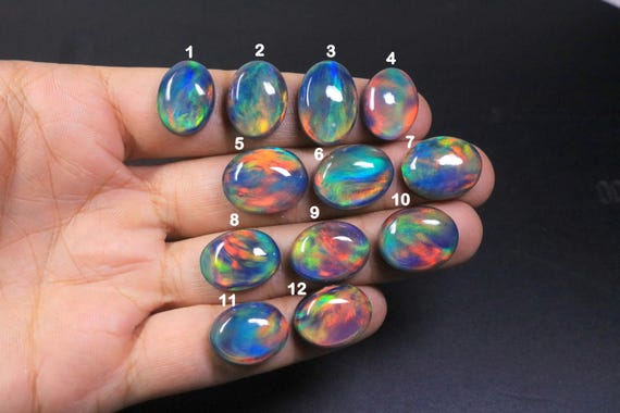 Wholesale Aurora Opal Cabochon Loose Gemstone Lot, Black Rainbow Fire Opal Oval Shape Stone