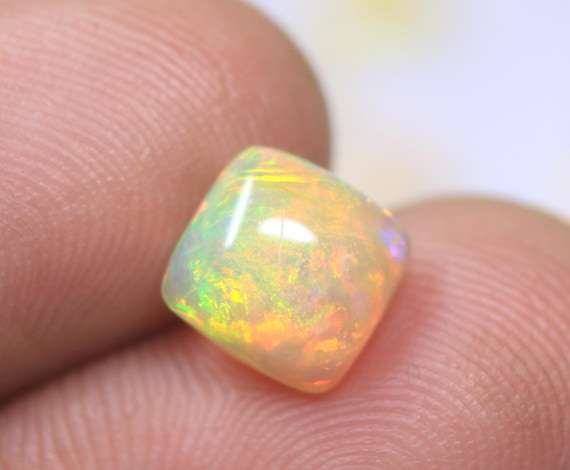 Healing Crystal Opal Cushion Cabochon, Multicolor Ethiopian Opal Gemstone For Jewelry (1.65 Carat)