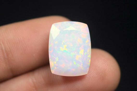 Baguette Faceted Ethiopian Opal Gemstone: 9.50 CT Multi Fire White Opal For Jewelry Making