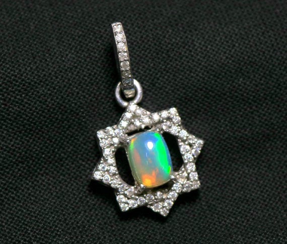 Cushion White Opal Pendant: Sterling Silver October Birthstone Jewelry