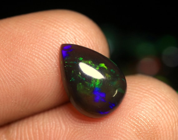 1.70 CT Black Ethiopian Opal Loose Gemstone: AAA Grade Multi Fire Pear Opal Cabochon