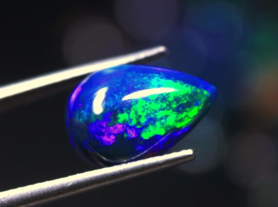 3.35 CT Pear Welo Ethiopian Opal Cabochon: Rare Black Opal Gemstone