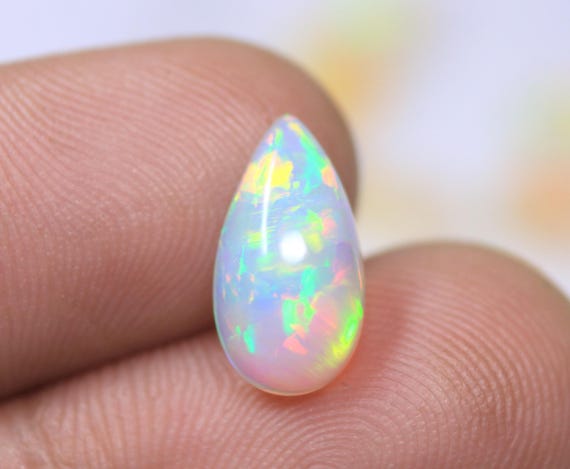 Play of Color Opal Pear Cabochon, Multicolor Ethiopian Opal Gemstone For Jewelry (1.85 Carat)